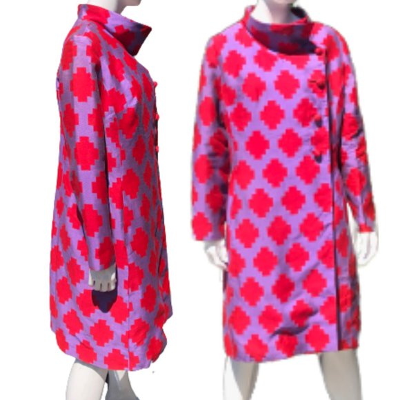 Vtg 50s/60s Silk Geometric Print Funnel Neck Topper Jacket Coat Dress Lou-Ette - Picture 10 of 15